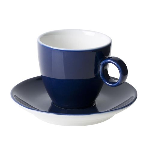 Bart Kaffeetasse und Untertasse mit blauem Äußeren, bedruckt mit Ihrem eigenen Logo